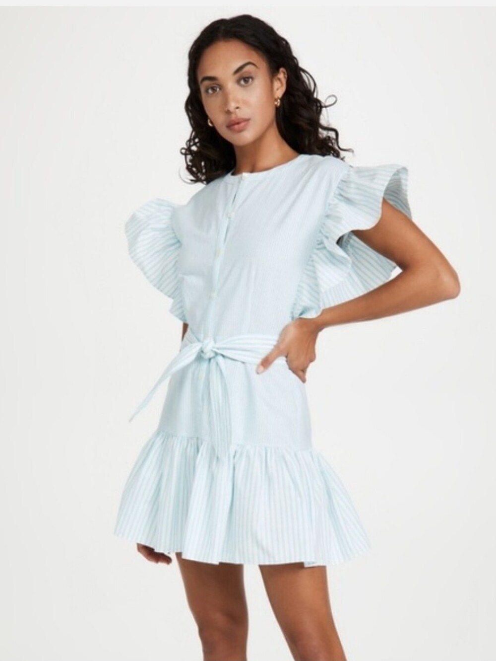 Saylor Size Small Fallon Mini Dress Striped With Ruffled Sleeves